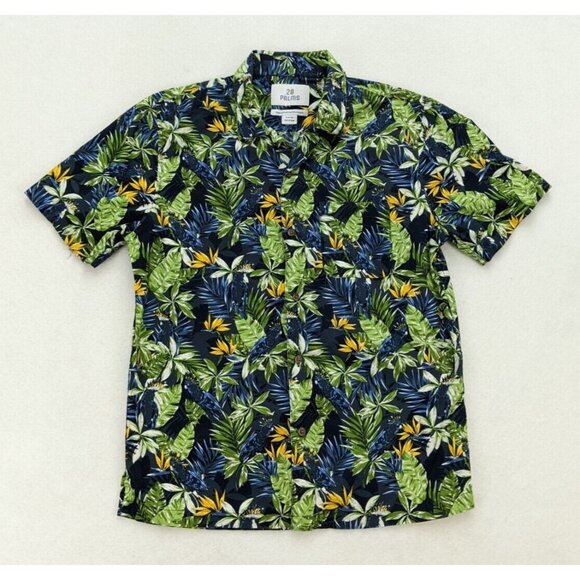 28 Palms Men's Hawaiian Shirt Size Small Blue Green Parrot Bird Short Sleeve - Picture 1 of 14